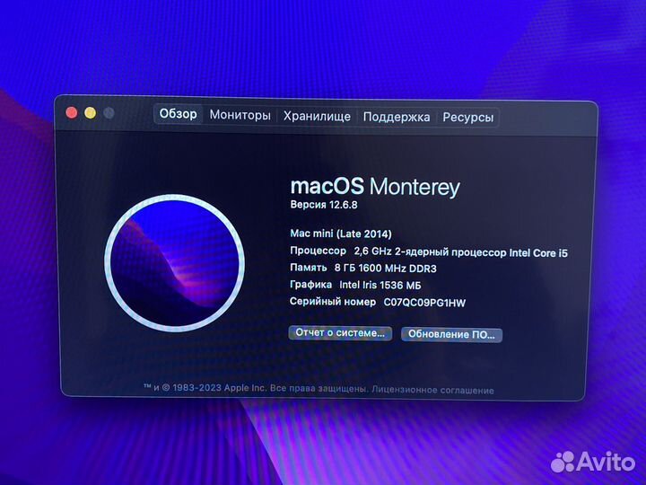 Apple Mac mini 2,6GHz, 8gb, 1Tb +128ssd