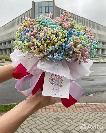 Радужная гипсофила, букет, цветы