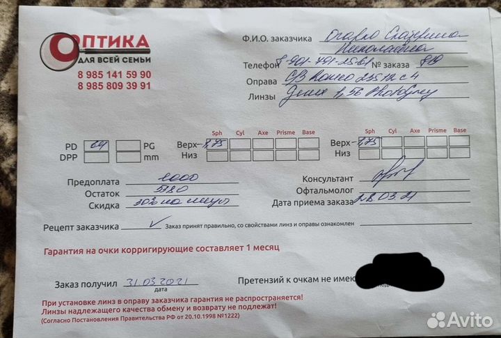 Новые очки -1,75