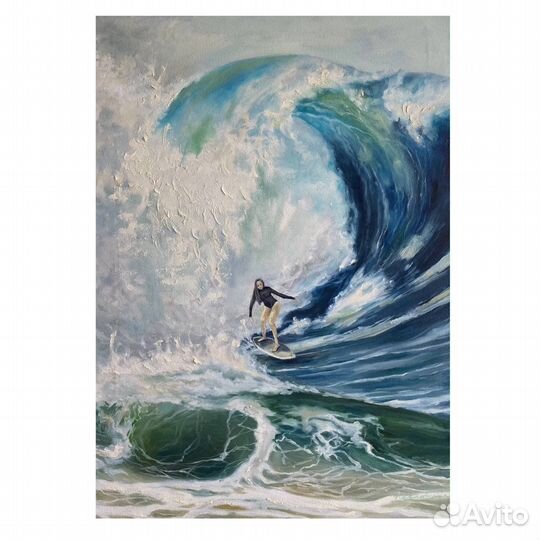 Картина маслом море волны лето серфинг