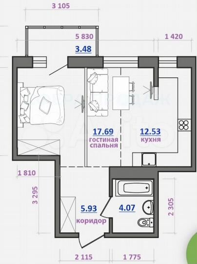 2-к. квартира, 44 м², 13/16 эт.