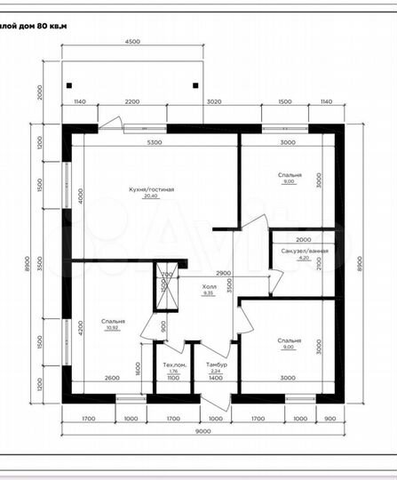 Дом 80 м² на участке 7 сот.