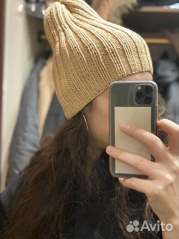 Шапка носок новая вязаная бежевая
