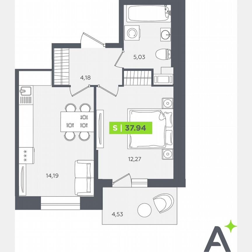 1-к. квартира, 37,9 м², 10/12 эт.