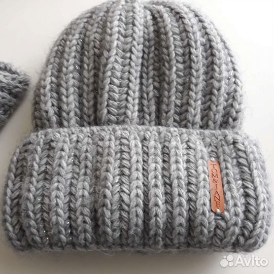 Шапка со снудом женская серая, 56 см