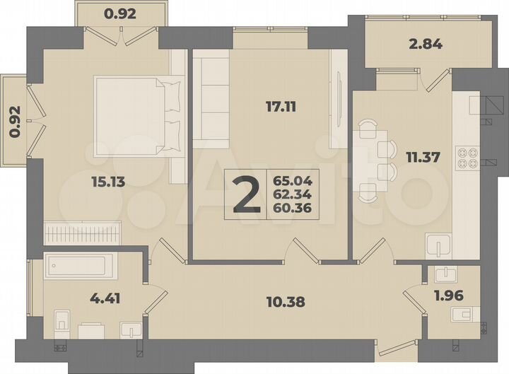 2-к. квартира, 65 м², 7/10 эт.