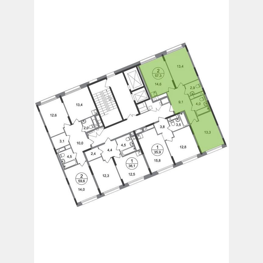 2-к. квартира, 57,3 м², 4/17 эт.