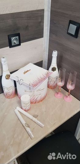 Набор свадебный: бокаллы, свадебные быки, очаг