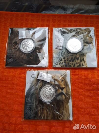 Юар 2, 5 Рэнд большая пятёрка 2022 Лев,Носоро,Леоп