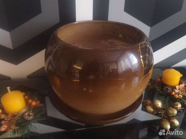 Горшок кашпо керамический для цветов с поддоном