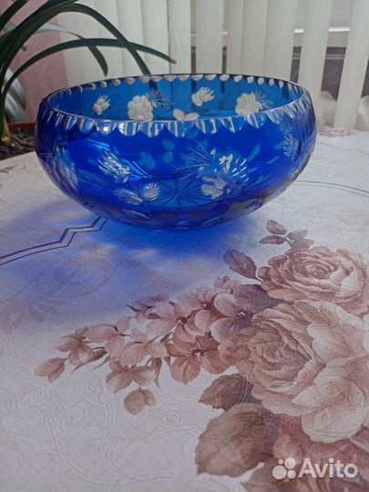 Ваза для фруктов цветной хрусталь, ГДР