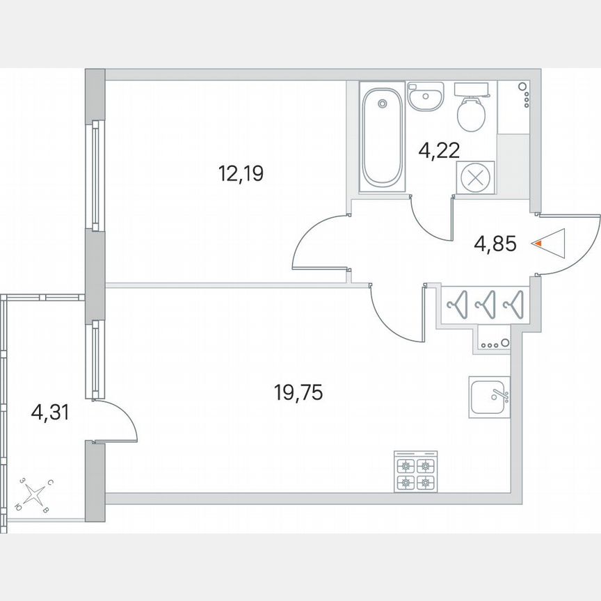 1-к. квартира, 42,3 м², 5/8 эт.