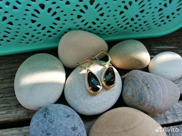 Серьги с натуральным дымчатым кварцем