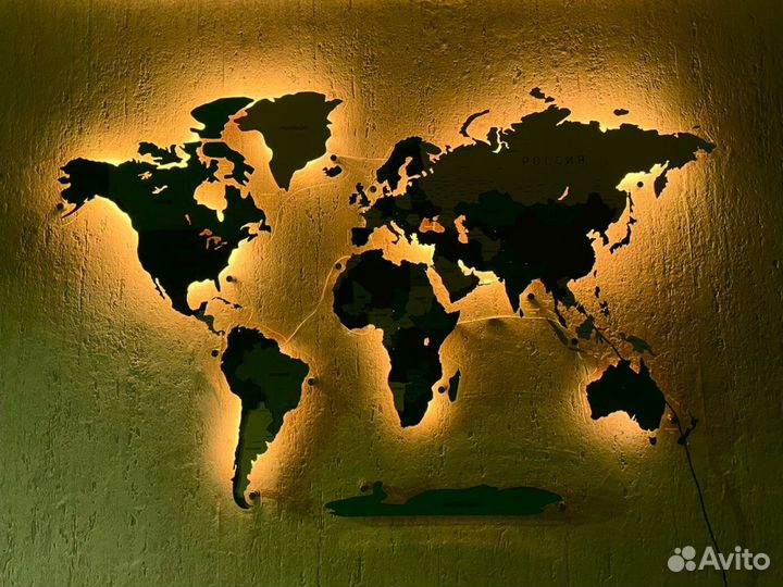 Деревянная карта мира на стену