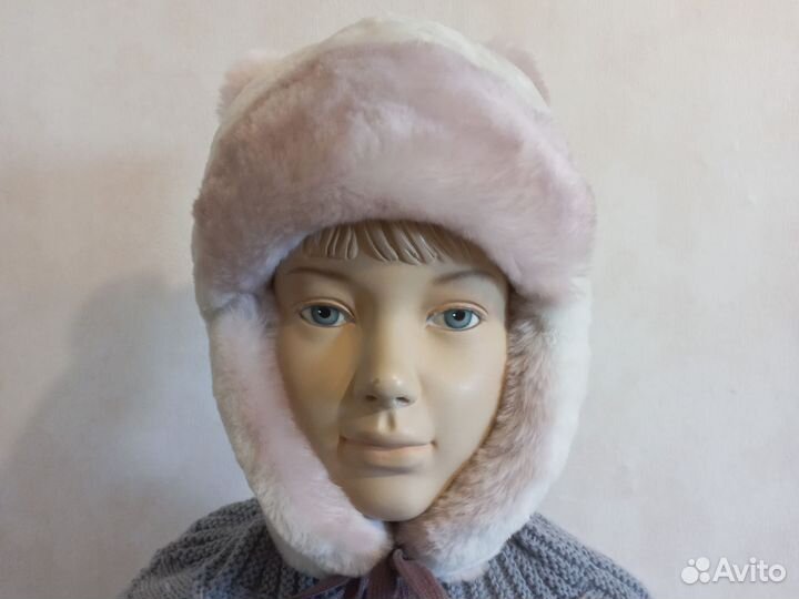 Детская зимняя шапка ушанка из меха овчины белая