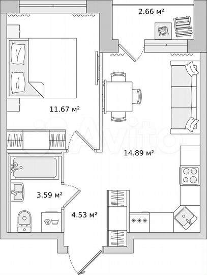 1-к. квартира, 34,7 м², 15/21 эт.