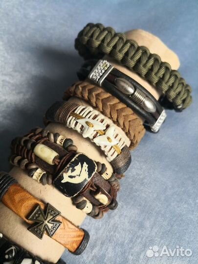 Браслеты мужские натуральная кожа и подвески