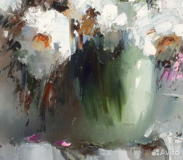 Картина маслом Белые пионы 40х40 см