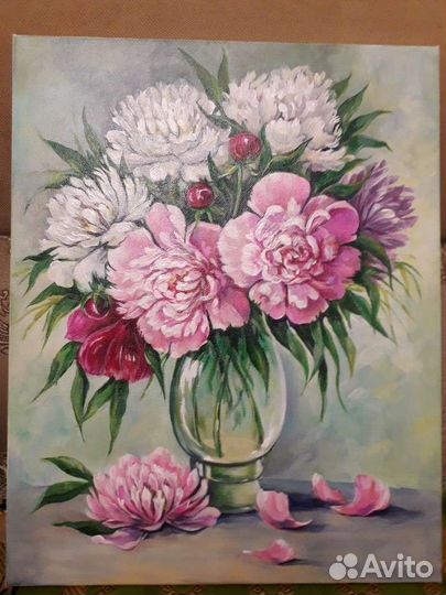 Картина акрилом на холсте,пионы размер 5060