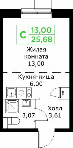 Квартира-студия, 25,7 м², 16/25 эт.