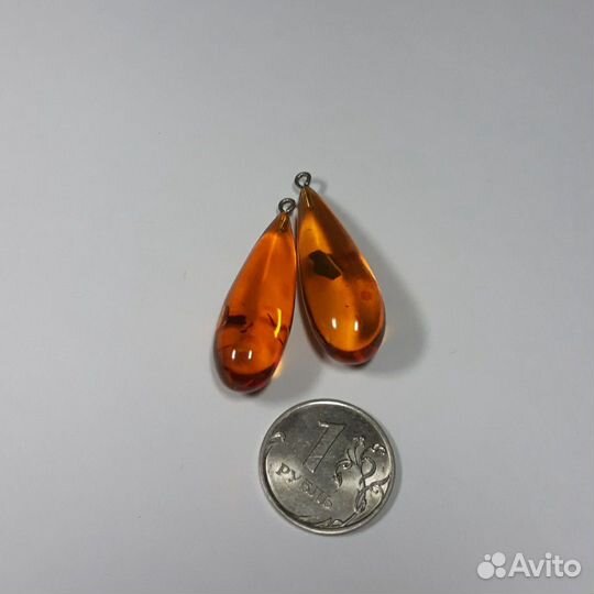Янтарные серьги, капли-подвески