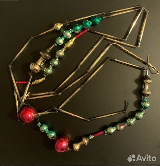 Бусы Мельница Лодка стеклярус елочная игрушка СССР