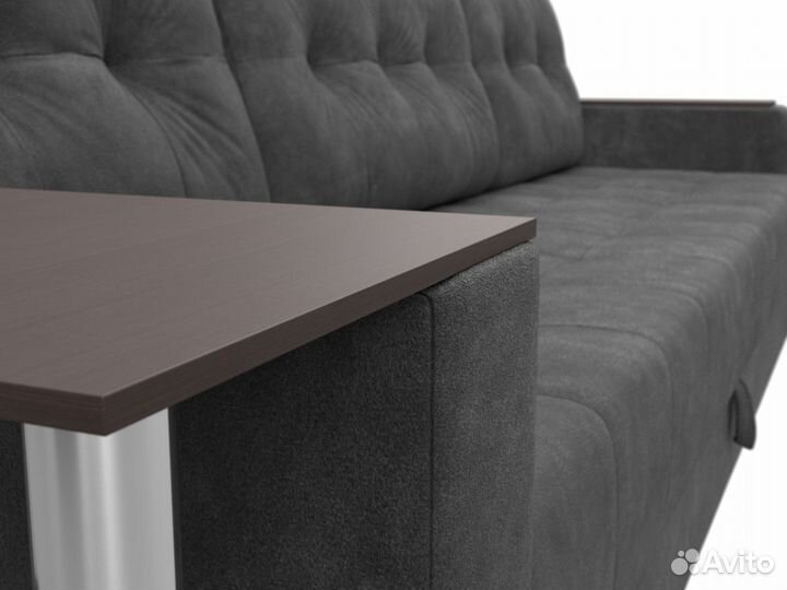 Диван прямой Атлантида стол слева, велюр, brut 16 темно-серый