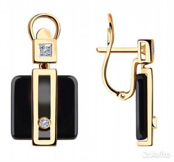 Серьги из золота с бриллиантами и чёрной керамикой