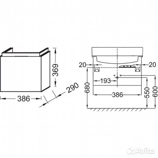 Тумба под раковину Jacob Delafon Rythmik 38 EB1096-E70 подвесная Арлингтонский дуб