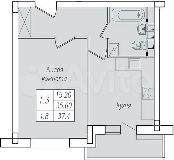 1-к. квартира, 37,4 м², 9/10 эт.