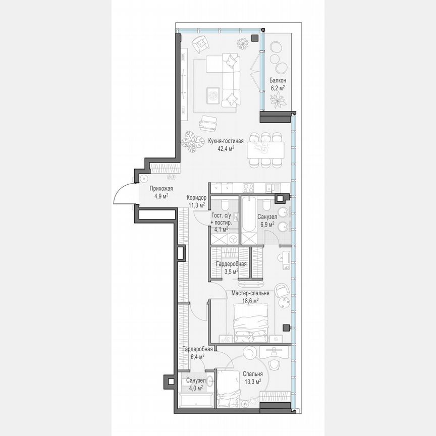 2-к. квартира, 117,9 м², 5/10 эт.