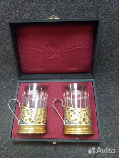 Пара подстаканников, серебро 875, позолота Кубачи