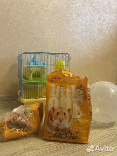 Клетка для хомяка, шарик для хомяка. Корм