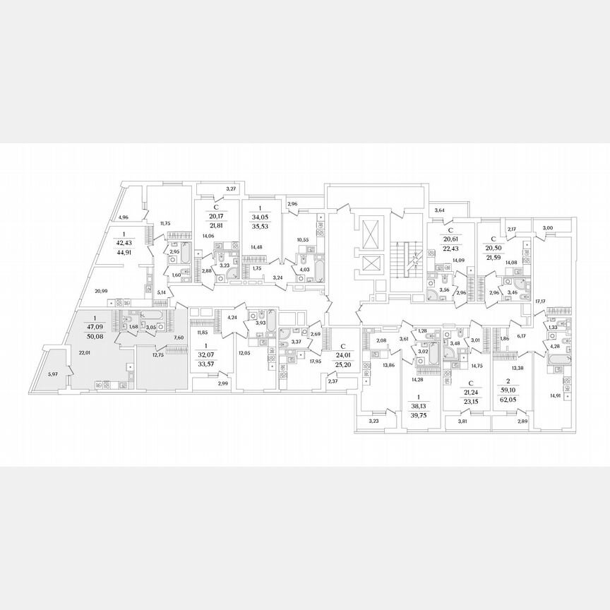 1-к. квартира, 50,1 м², 4/17 эт.