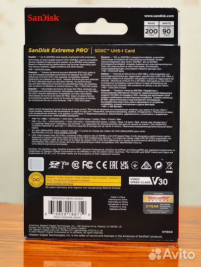 Карта памяти SanDisk ExtremePro sdxc 64Gb UHS-I U3