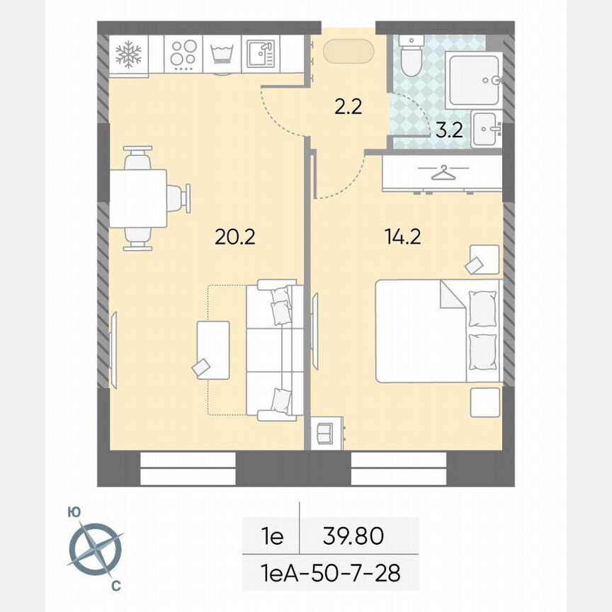 1-к. квартира, 39,8 м², 27/28 эт.