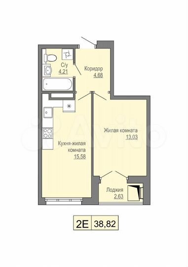 2-к. квартира, 38,8 м², 3/4 эт.