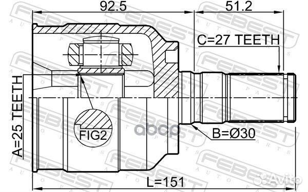 Шрус внутренний левый 25x30x27 hyundai azera 11