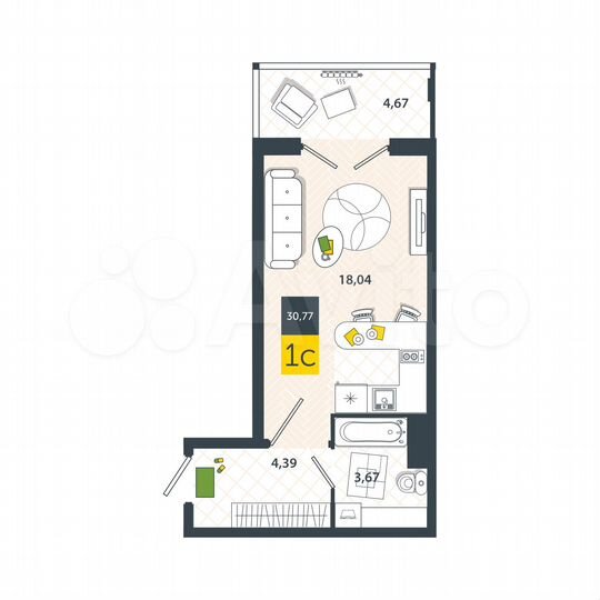 Квартира-студия, 30,8 м², 2/8 эт.