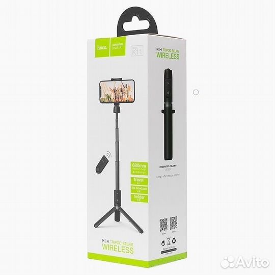 Монопод для селфи hoco, K11, bluetooth, цвет: чёрн
