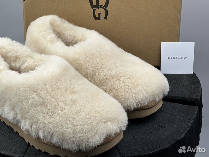 Меховые тапочки UGG Hailey Fluff Slippers Natural