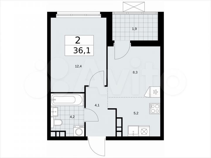 2-к. квартира, 36,1 м², 16/19 эт.