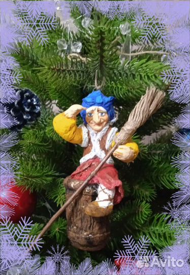 Новогодняя ёлочная ватная игрушка(Баба Яга 3шт.)