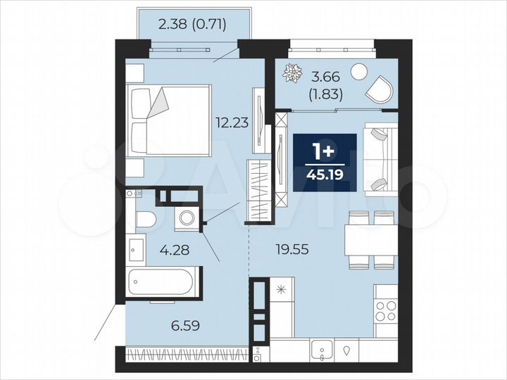 1-к. квартира, 45,2 м², 15/22 эт.