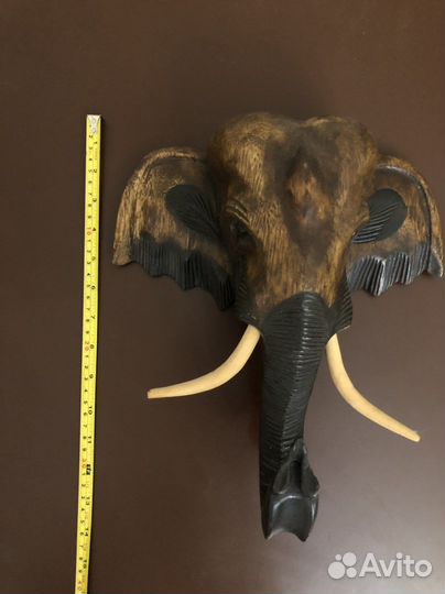 Голова слона, панно на стену слон, статуя, дерево