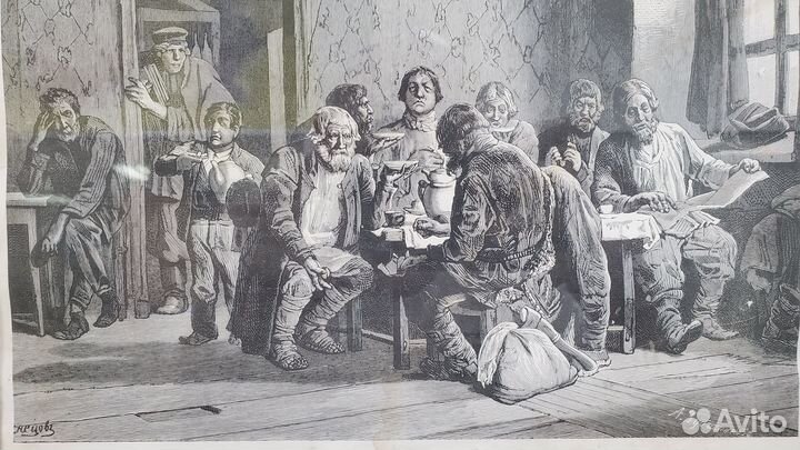 Гравюра В харчевне 19 век картина