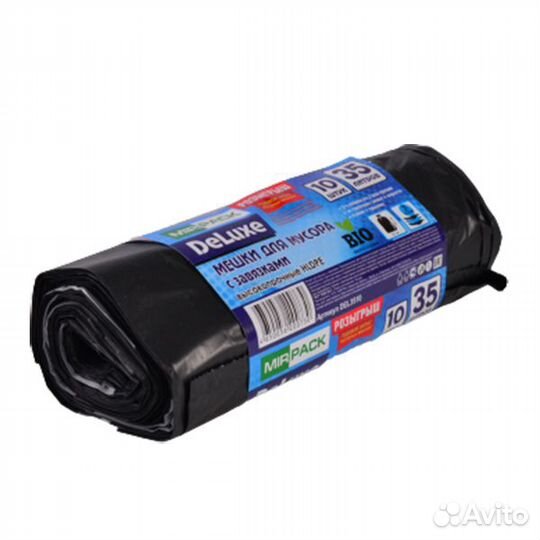 Мешок мусорный 35л. с завязками deluxe черные 30м