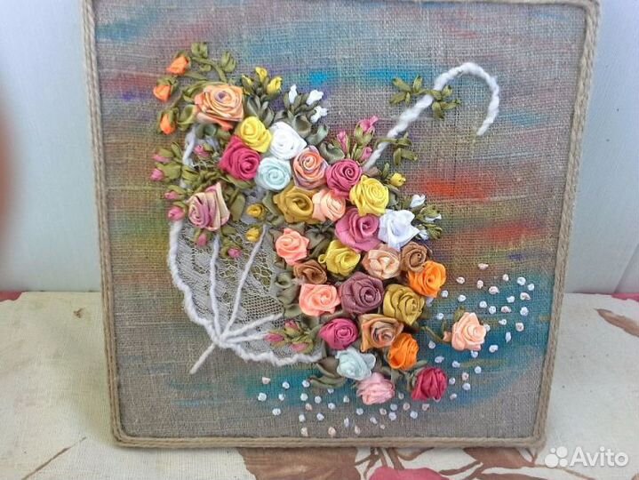 Авторские картины вышитые лентами