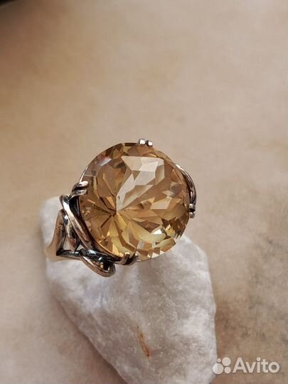 Серебряное кольцо СССР с натуральным цитрином