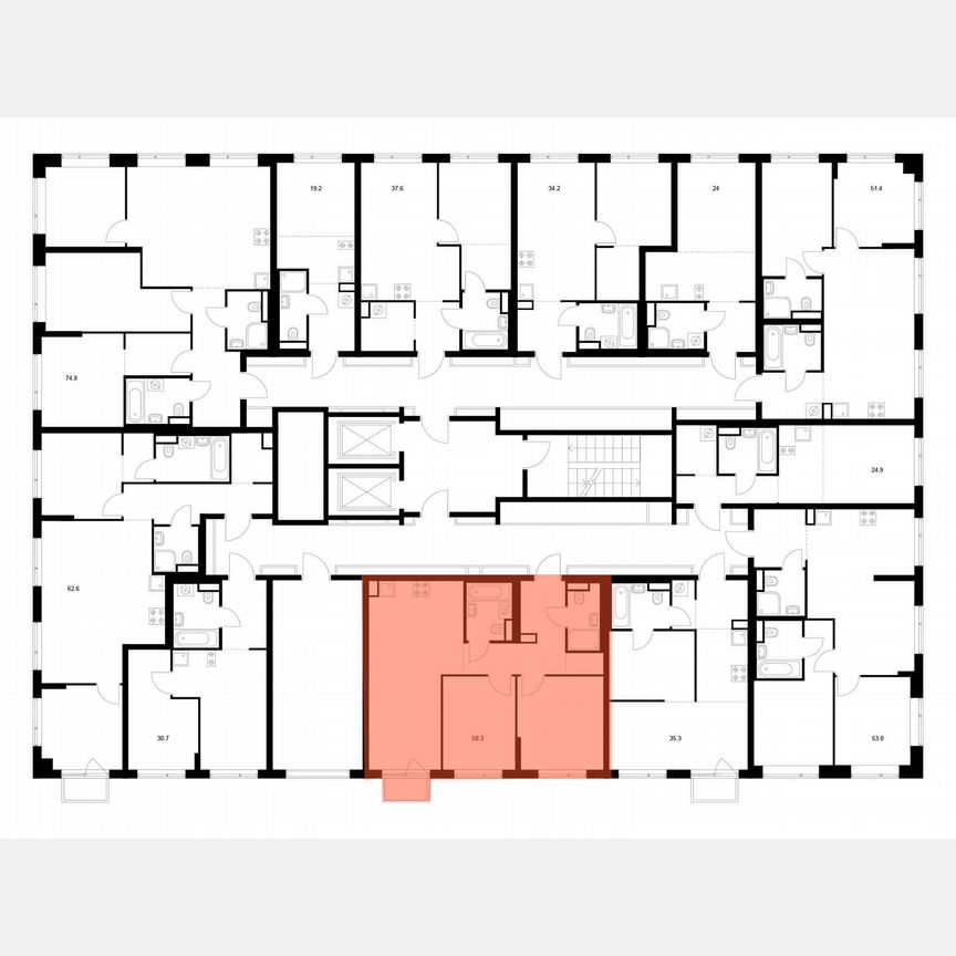 2-к. квартира, 58,3 м², 11/16 эт.